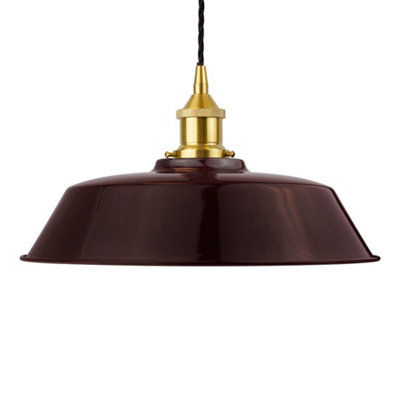 Burgundy Red Chancery Painted Dome Pendant Light With Polished Brass Lamp Holder And Black Twisted CableSe Home from B&Q