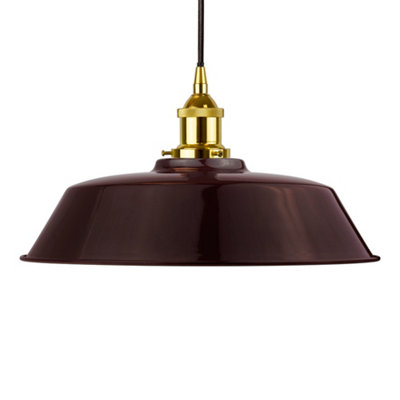 Burgundy Red Chancery Painted Dome Pendant Light With Gold Lamp Holder And Black Round CableSe Home from B&Q
