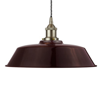 Burgundy Red Chancery Painted Dome Pendant Light With Brushed Chrome Lamp Holder And Grey Twisted CableSe Home from B&Q