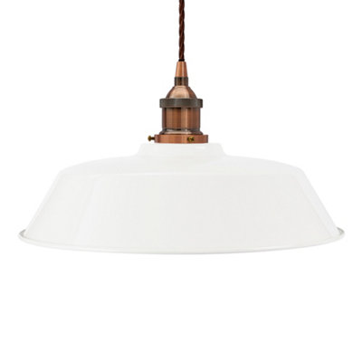 White Chancery Painted Dome Pendant Light With Antique Copper Lamp Holder And Brown Twisted CableSe Home from B&Q