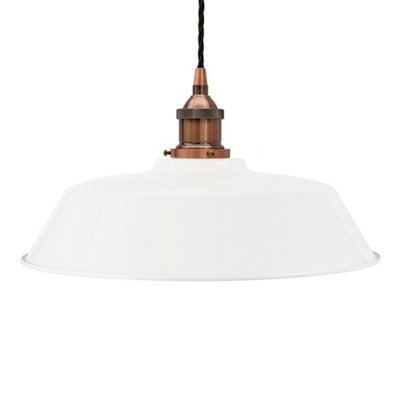 White Chancery Painted Dome Pendant Light With Antique Copper Lamp Holder And Black Twisted CableSe Home from B&Q