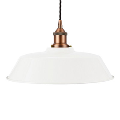 White Chancery Painted Dome Pendant Light With Matt Antique Copper Lamp Holder And Black Twisted CableSe Home from B&Q
