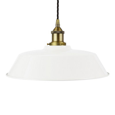 White Chancery Painted Dome Pendant Light With Matt Antique Brass Lamp Holder And Black Twisted CableSe Home from B&Q