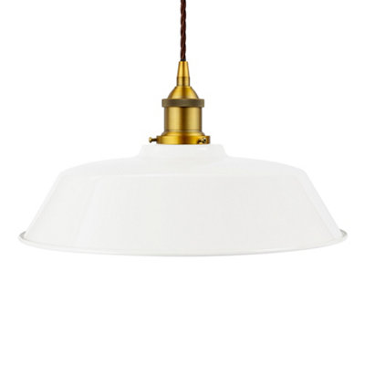 White Chancery Painted Dome Pendant Light With Antique Gold Lamp Holder And Brown Twisted CableSe Home from B&Q