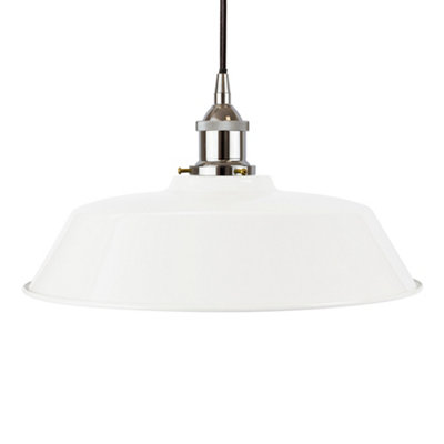 White Chancery Painted Dome Pendant Light With Nickel Lamp Holder And Black Round CableSe Home from B&Q