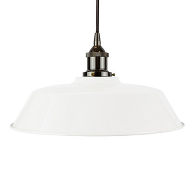 White Chancery Painted Dome Pendant Light With Black Nickel Lamp Holder And Black Round CableSe Home from B&Q
