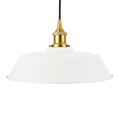White Chancery Painted Dome Pendant Light With Polished Brass Lamp Holder And Black Twisted CableSe Home from B&Q