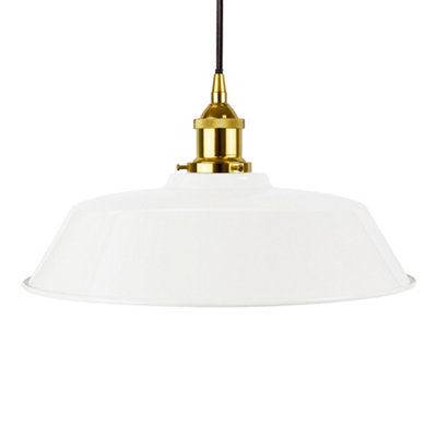 White Chancery Painted Dome Pendant Light With Gold Lamp Holder And Black Round CableSe Home from B&Q