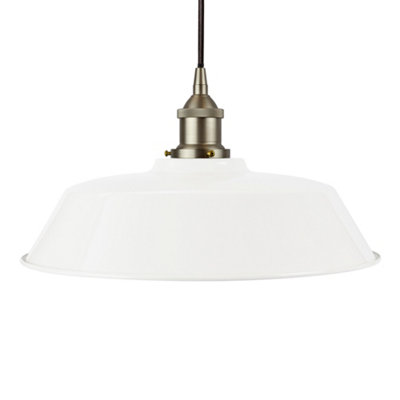 White Chancery Painted Dome Pendant Light With Brushed Chrome Lamp Holder And Black Round CableSe Home from B&Q