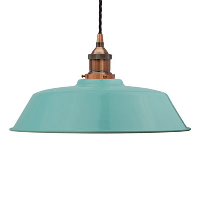 Duck Egg Blue Chancery Painted Dome Pendant Light With Antique Copper Lamp Holder And Black Twisted CableSe Home from B&Q