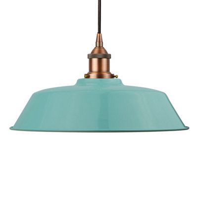Duck Egg Blue Chancery Painted Dome Pendant Light With Matt Antique Copper Lamp Holder And Black Round CableSe Home from B&Q