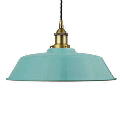 Duck Egg Blue Chancery Painted Dome Pendant Light With Matt Antique Brass Lamp Holder And Black Twisted CableSe Home from B&Q