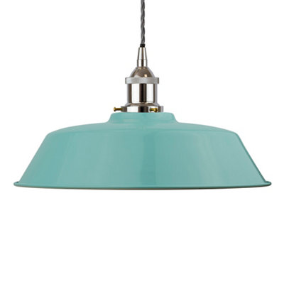 Duck Egg Blue Chancery Painted Dome Pendant Light With Nickel Lamp Holder And Grey Twisted CableSe Home from B&Q