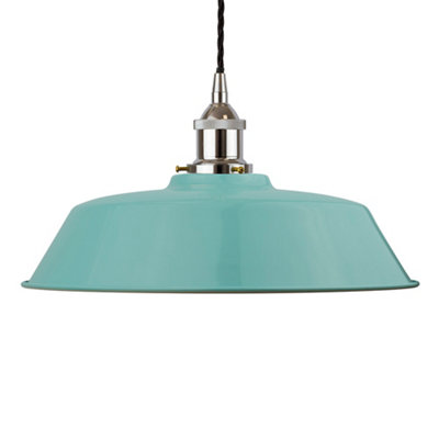 Duck Egg Blue Chancery Painted Dome Pendant Light With Nickel Lamp Holder And Black Twisted CableSe Home from B&Q