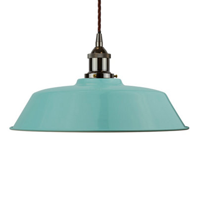Duck Egg Blue Chancery Painted Dome Pendant Light With Black Nickel Lamp Holder And Brown Twisted CableSe Home from B&Q