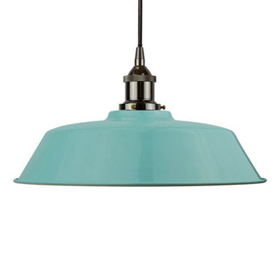 Duck Egg Blue Chancery Painted Dome Pendant Light With Black Nickel Lamp Holder And Black Round CableSe Home from B&Q
