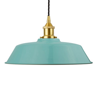 Duck Egg Blue Chancery Painted Dome Pendant Light With Polished Brass Lamp Holder And Black Twisted CableSe Home from B&Q