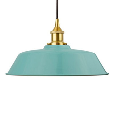 Duck Egg Blue Chancery Painted Dome Pendant Light With Polished Brass Lamp Holder And Black Round CableSe Home from B&Q