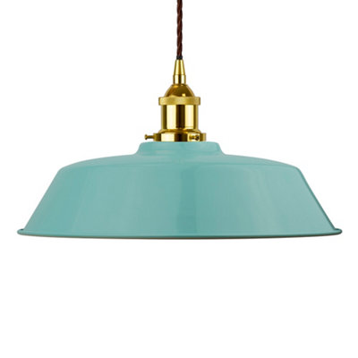 Duck Egg Blue Chancery Painted Dome Pendant Light With Gold Lamp Holder And Brown Twisted CableSe Home from B&Q