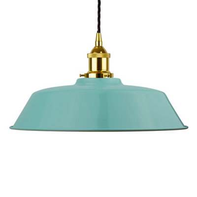 Duck Egg Blue Chancery Painted Dome Pendant Light With Gold Lamp Holder And Black Twisted CableSe Home from B&Q