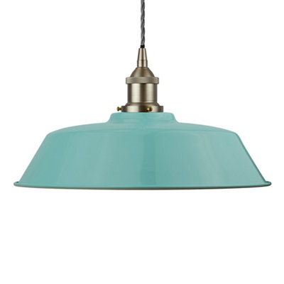 Duck Egg Blue Chancery Painted Dome Pendant Light With Brushed Chrome Lamp Holder And Grey Twisted CableSe Home from B&Q
