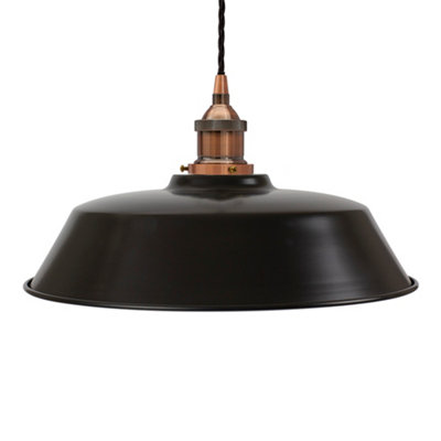 Matt Black Chancery Painted Dome Pendant Light With Antique Copper Lamp Holder And Black Twisted CableSe Home from B&Q