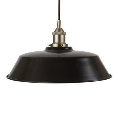 Matt Black Chancery Painted Dome Pendant Light With Brushed Chrome Lamp Holder And Black Round CableSe Home from B&Q