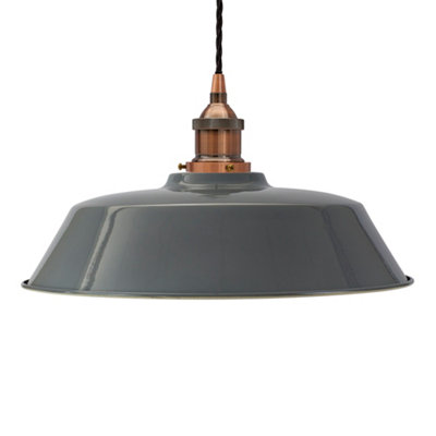 French Grey Chancery Painted Dome Pendant Light With Antique Copper Lamp Holder And Black Twisted CableSe Home from B&Q