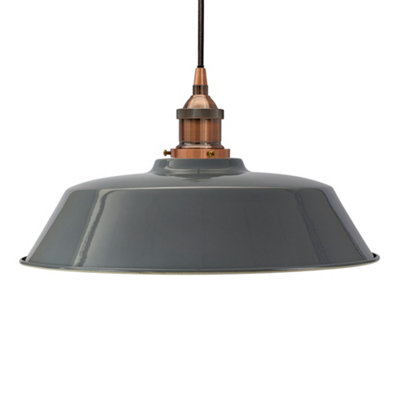 French Grey Chancery Painted Dome Pendant Light With Antique Copper Lamp Holder And Black Round CableSe Home from B&Q