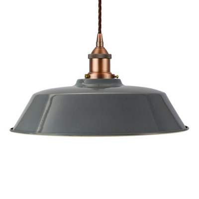 French Grey Chancery Painted Dome Pendant Light With Matt Antique Copper Lamp Holder And Brown Twisted CableSe Home from B&Q