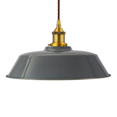 French Grey Chancery Painted Dome Pendant Light With Antique Gold Lamp Holder And Brown Twisted CableSe Home from B&Q