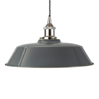 French Grey Chancery Painted Dome Pendant Light With Nickel Lamp Holder And Grey Twisted CableSe Home from B&Q