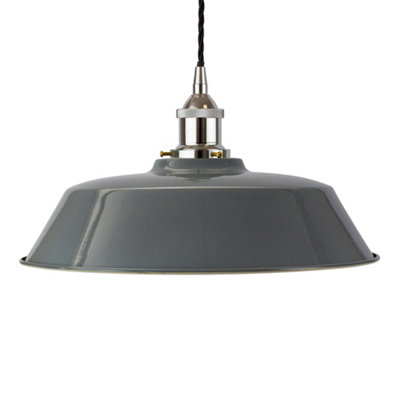 French Grey Chancery Painted Dome Pendant Light With Nickel Lamp Holder And Black Twisted CableSe Home from B&Q