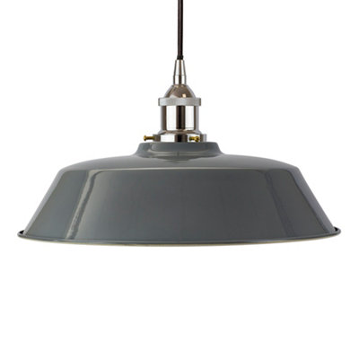 French Grey Chancery Painted Dome Pendant Light With Nickel Lamp Holder And Black Round CableSe Home from B&Q