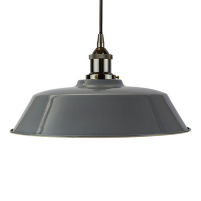 French Grey Chancery Painted Dome Pendant Light With Black Nickel Lamp Holder And Black Round CableSe Home from B&Q