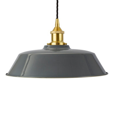French Grey Chancery Painted Dome Pendant Light With Polished Brass Lamp Holder And Black Twisted CableSe Home from B&Q