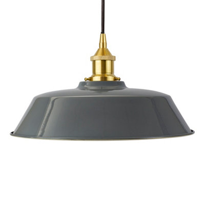 French Grey Chancery Painted Dome Pendant Light With Polished Brass Lamp Holder And Black Round CableSe Home from B&Q