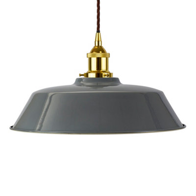 French Grey Chancery Painted Dome Pendant Light With Gold Lamp Holder And Brown Twisted CableSe Home from B&Q