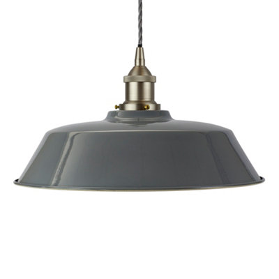 French Grey Chancery Painted Dome Pendant Light With Brushed Chrome Lamp Holder And Grey Twisted CableSe Home from B&Q