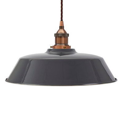 Slate Grey Chancery Painted Dome Pendant Light With Antique Copper Lamp Holder And Brown Twisted CableSe Home from B&Q