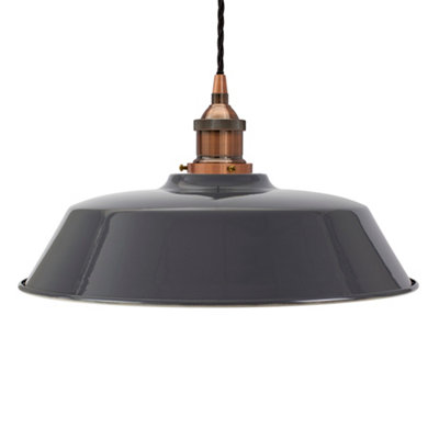 Slate Grey Chancery Painted Dome Pendant Light With Antique Copper Lamp Holder And Black Twisted CableSe Home from B&Q