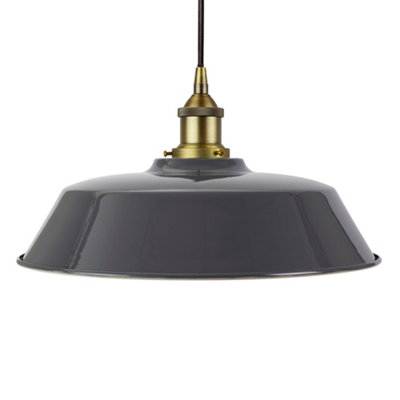 Slate Grey Chancery Painted Dome Pendant Light With Matt Antique Brass Lamp Holder And Black Round CableSe Home from B&Q