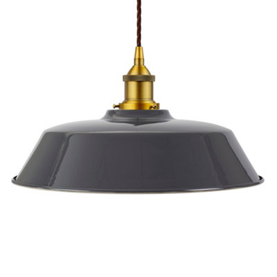 Slate Grey Chancery Painted Dome Pendant Light With Antique Gold Lamp Holder And Brown Twisted CableSe Home from B&Q