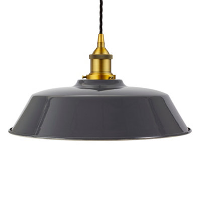 Slate Grey Chancery Painted Dome Pendant Light With Antique Gold Lamp Holder And Black Twisted CableSe Home from B&Q