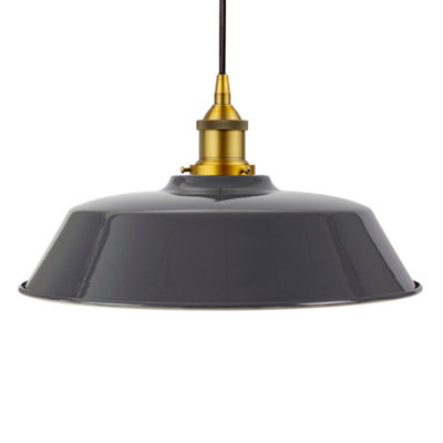 Slate Grey Chancery Painted Dome Pendant Light With Antique Gold Lamp Holder And Black Round CableSe Home from B&Q