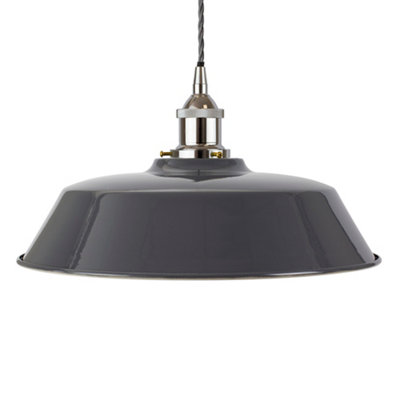 Slate Grey Chancery Painted Dome Pendant Light With Nickel Lamp Holder And Grey Twisted CableSe Home from B&Q