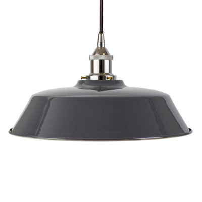 Slate Grey Chancery Painted Dome Pendant Light With Nickel Lamp Holder And Black Round CableSe Home from B&Q