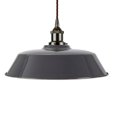 Slate Grey Chancery Painted Dome Pendant Light With Black Nickel Lamp Holder And Brown Twisted CableSe Home from B&Q