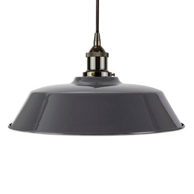 Slate Grey Chancery Painted Dome Pendant Light With Black Nickel Lamp Holder And Black Round CableSe Home from B&Q