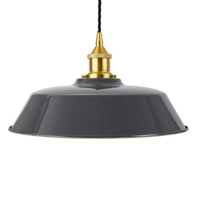 Slate Grey Chancery Painted Dome Pendant Light With Polished Brass Lamp Holder And Black Twisted CableSe Home from B&Q